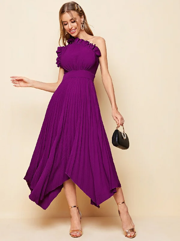 Sexy club dresses for a night of dancingOne Shoulder Ruffle Detail Pleated Hanky Hem Bridesmaid Dress Sexy club dresses for a night of dancingOne Shoulder Ruffle Detail Pleated Hanky Hem Bridesmaid Dress