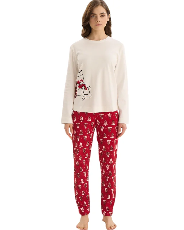 Women's pastel - colored lingerie sets for a feminine appealWinter Chill Cat Print Pajama Set