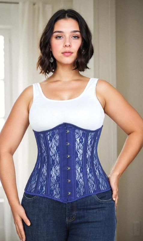 Striped corsets for a preppy and nautical vibeStriped corsets for a preppy and nautical vibePlus Size Blue Mesh with Lace Long Underbust Corset
