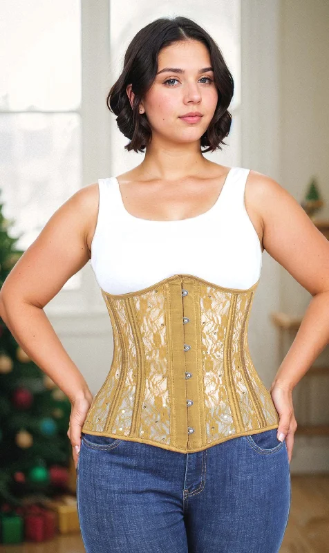 Retro - 1950s corsets with a cinched waistRetro - 1950s corsets with a cinched waistUnderbust Plus Size Gold Mesh with Sequin Lace Corset Retro - 1950s corsets with a cinched waistRetro - 1950s corsets with a cinched waistUnderbust Plus Size Gold Mesh with Sequin Lace Corset