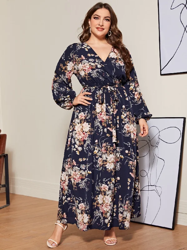 Satin sexy dresses with a shiny finishPlus Lantern Sleeve Belted Botanical Print Dress Satin sexy dresses with a shiny finishPlus Lantern Sleeve Belted Botanical Print Dress