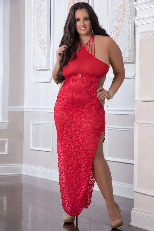 Sexy lingerie - inspired dresses for a seductive look at home2 Pc. Shoulder-Baring Laced Night Dress - Red Cherry - Queen Size Sexy lingerie - inspired dresses for a seductive look at home2 Pc. Shoulder-Baring Laced Night Dress - Red Cherry - Queen Size