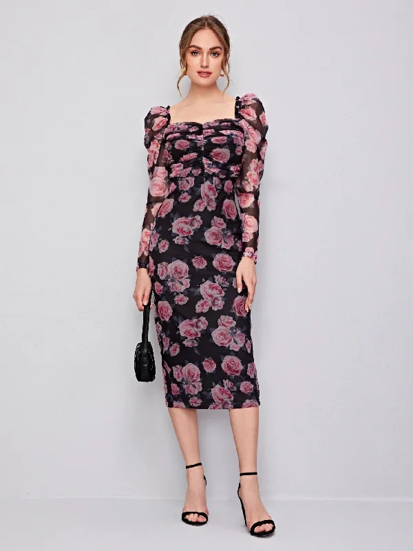 Sexy prom dresses for a memorable nightSHEIN Clasi Ruched Detail Gigot Sleeve Floral Mesh Dress Sexy prom dresses for a memorable nightSHEIN Clasi Ruched Detail Gigot Sleeve Floral Mesh Dress