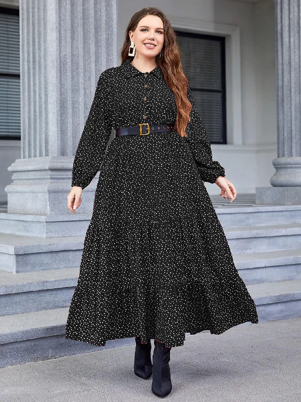 Sexy New Year's Eve dresses for a glamorous countdownPlus Polka Dot & Heart Print Half Button Dress Without Belt Sexy New Year's Eve dresses for a glamorous countdownPlus Polka Dot & Heart Print Half Button Dress Without Belt