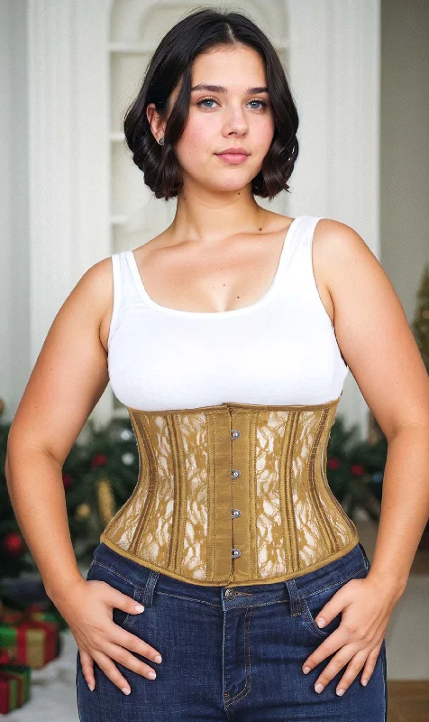 Modern - design corsets with a minimalist aestheticModern - design corsets with a minimalist aestheticUnderbust Plus Size Gold Mesh with Lace Standard Corset Modern - design corsets with a minimalist aestheticModern - design corsets with a minimalist aestheticUnderbust Plus Size Gold Mesh with Lace Standard Corset