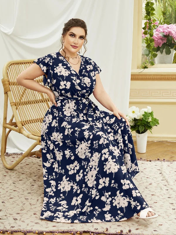 Organza - trimmed sexy dresses for a delicate touchSHEIN Mulvari Plus Floral Print Butterfly Sleeve Belted Maxi Dress Organza - trimmed sexy dresses for a delicate touchSHEIN Mulvari Plus Floral Print Butterfly Sleeve Belted Maxi Dress