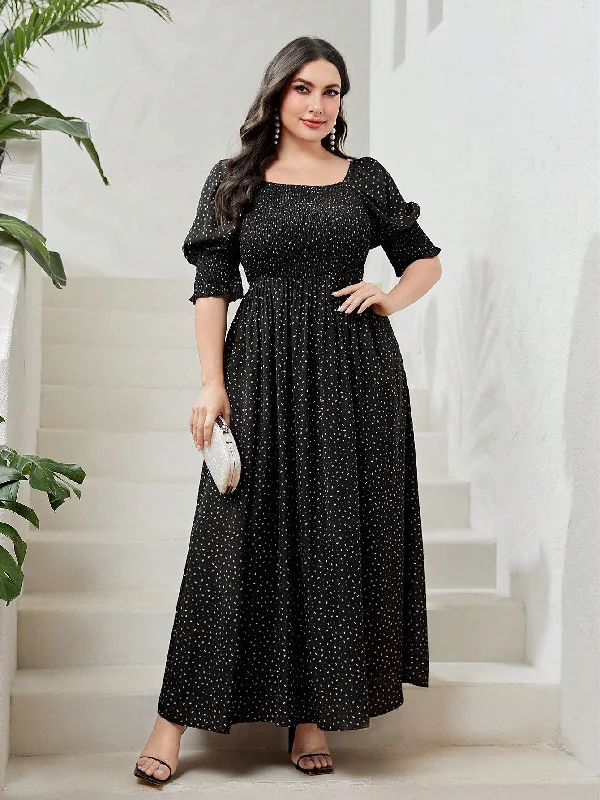 Lace - covered sexy dresses for a feminine allureSHEIN Mulvari Plus Allover Print Square Neck Puff Sleeve Dress Lace - covered sexy dresses for a feminine allureSHEIN Mulvari Plus Allover Print Square Neck Puff Sleeve Dress