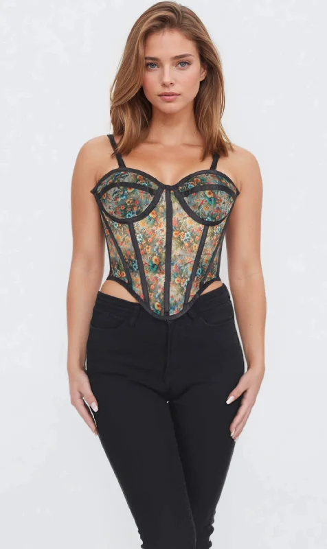 Bohemian - style corsets with tassels and embroideryBohemian - style corsets with tassels and embroideryBessie Printed Mesh Corset Bohemian - style corsets with tassels and embroideryBohemian - style corsets with tassels and embroideryBessie Printed Mesh Corset
