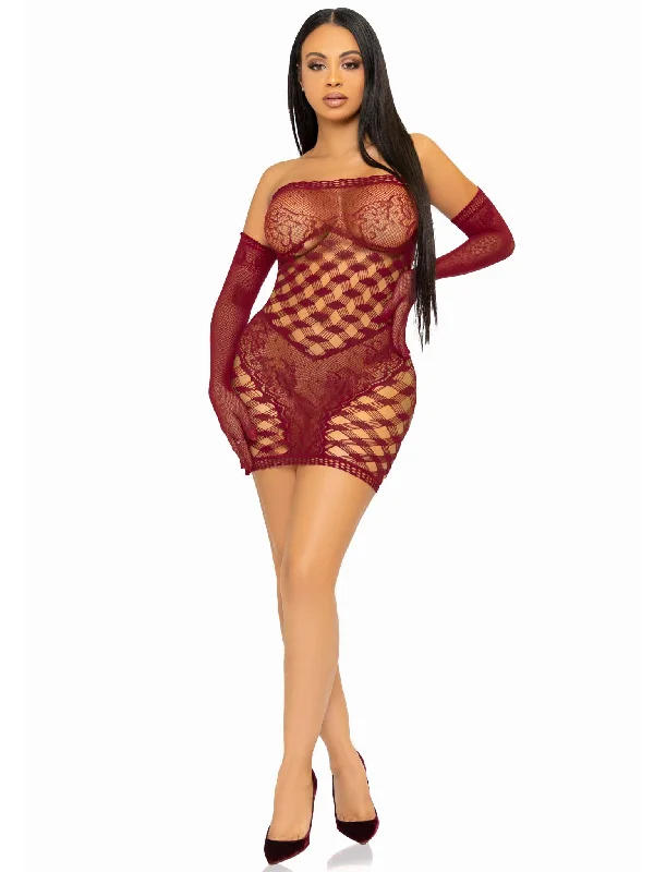 Sexy wrap dresses with a cinched waist2 Pc Hardcore Net Tube Dress With Gloves - One Size - Burgundy Sexy wrap dresses with a cinched waist2 Pc Hardcore Net Tube Dress With Gloves - One Size - Burgundy