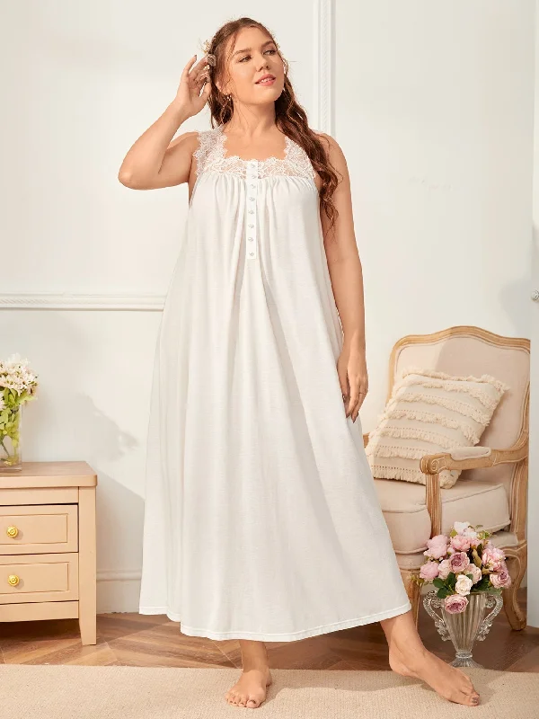 Ruffled sexy dresses for a playful lookSHEIN Mulvari Plus Contrast Eyelash Lace Fake Button Nightdress Ruffled sexy dresses for a playful lookSHEIN Mulvari Plus Contrast Eyelash Lace Fake Button Nightdress