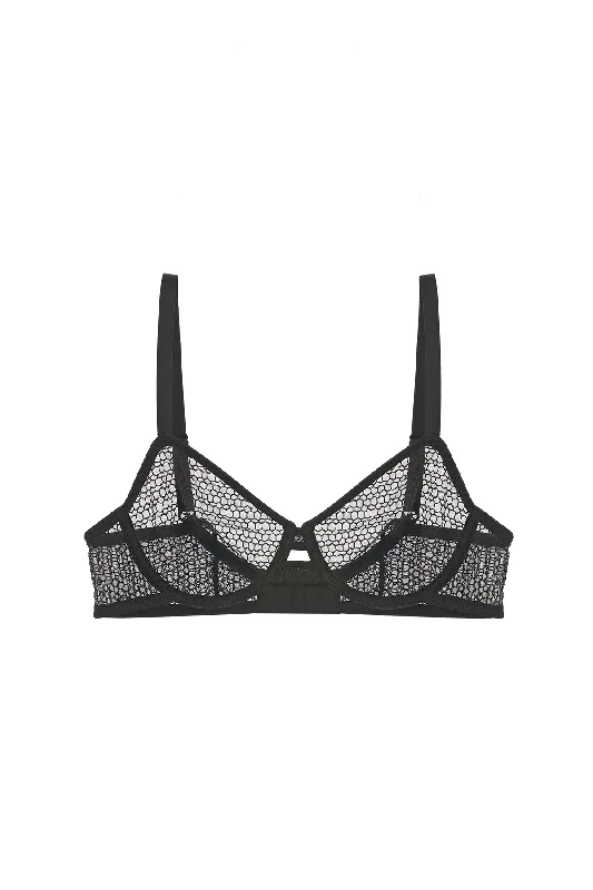 Women's peignoir lingerie sets with a sheer overlayHoneycomb Underwire Bra | Black