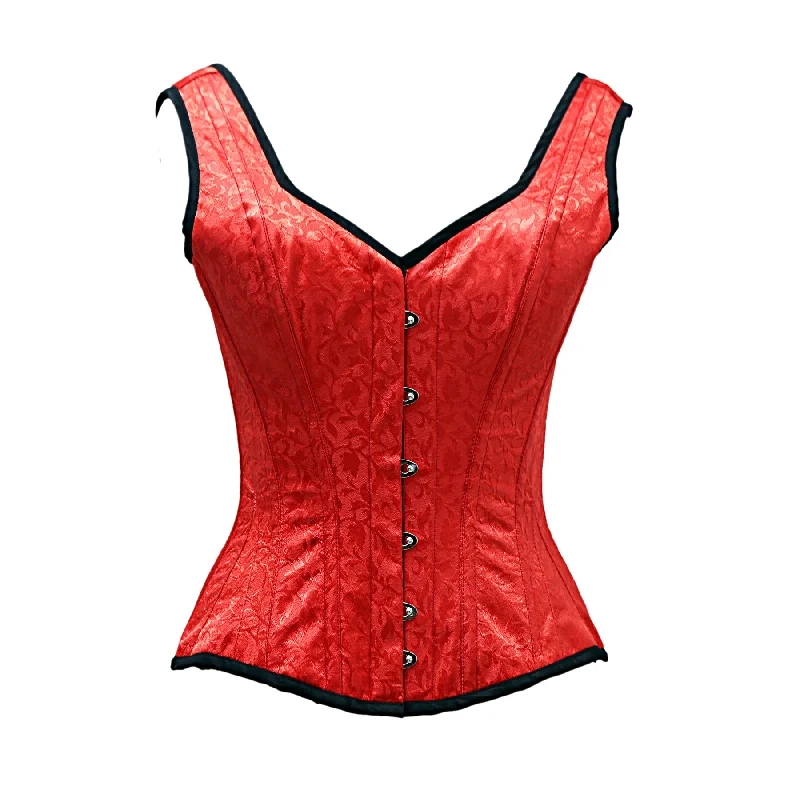 Waist - training corsets for long - term figure shapingWaist - training corsets for long - term figure shapingSlade Red Satin Brocade Overbust Corset With Shoulder Strap Waist - training corsets for long - term figure shapingWaist - training corsets for long - term figure shapingSlade Red Satin Brocade Overbust Corset With Shoulder Strap