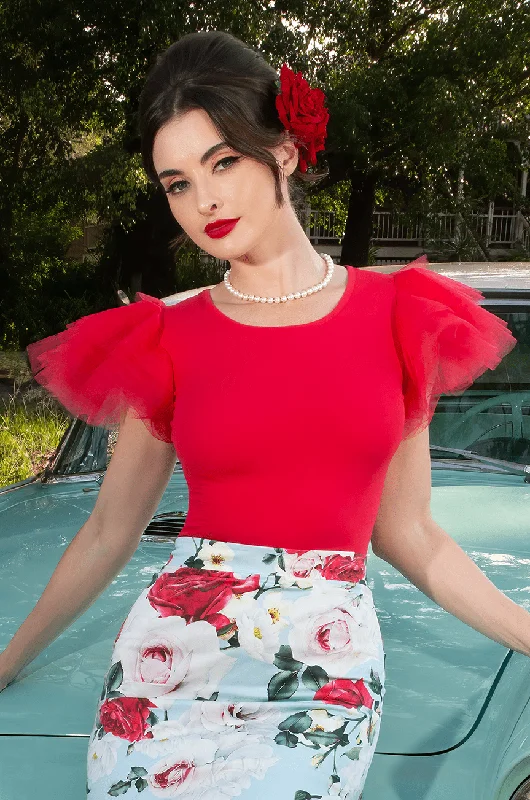 Floral - patterned corsets for a romantic and spring - like feelFloral - patterned corsets for a romantic and spring - like feelTea Rose Tulle Sleeve Top (Red) Floral - patterned corsets for a romantic and spring - like feelFloral - patterned corsets for a romantic and spring - like feelTea Rose Tulle Sleeve Top (Red)