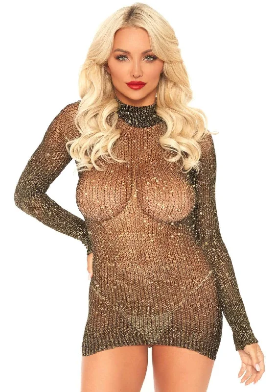 Sexy beach dresses for a sunny vacationLurex Long Sleeved High Neck Fishnet Dress - One Size - Black/ Gold Sexy beach dresses for a sunny vacationLurex Long Sleeved High Neck Fishnet Dress - One Size - Black/ Gold