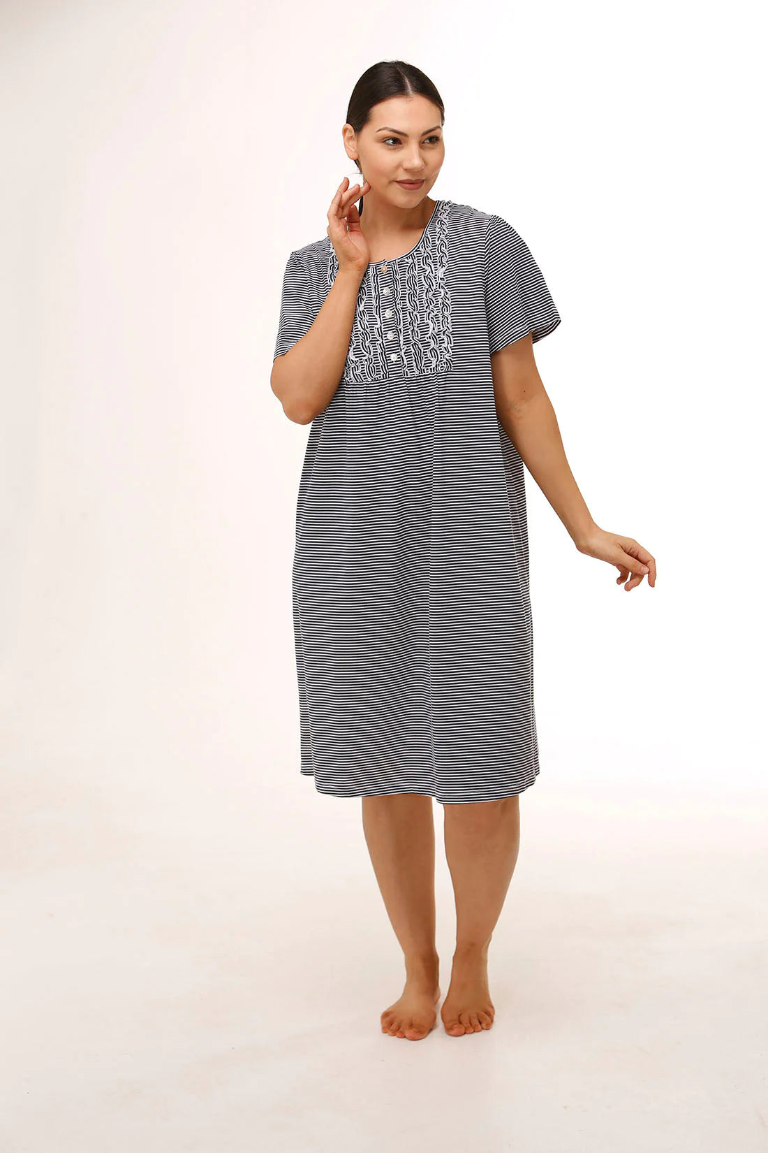 Women's lace - trimmed babydoll lingerie setsShort Sleeve Stripe Nightie