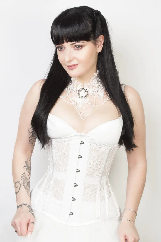 Adjustable - strap bustiers for a customized fitAdjustable - strap bustiers for a customized fitFernanda White Mesh with Lace Long Corset Adjustable - strap bustiers for a customized fitAdjustable - strap bustiers for a customized fitFernanda White Mesh with Lace Long Corset