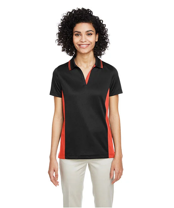 M386W - Harriton Ladies Flash Snag Protection Plus IL Colorblock Polo Shirt | Black/Team Orange