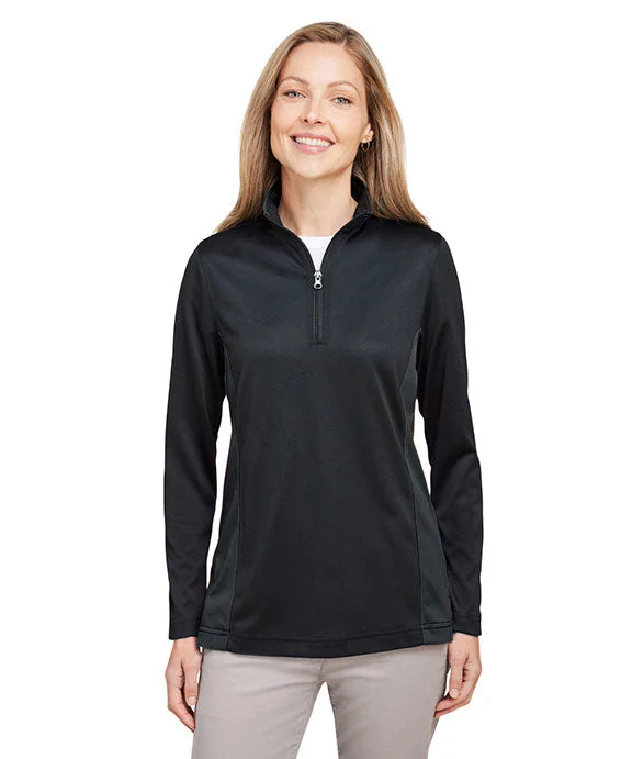 M786W - Harriton Ladies Flash Snag Protection Plus IL Colorblock Quarter-Zip | Black/Dark Charcoal