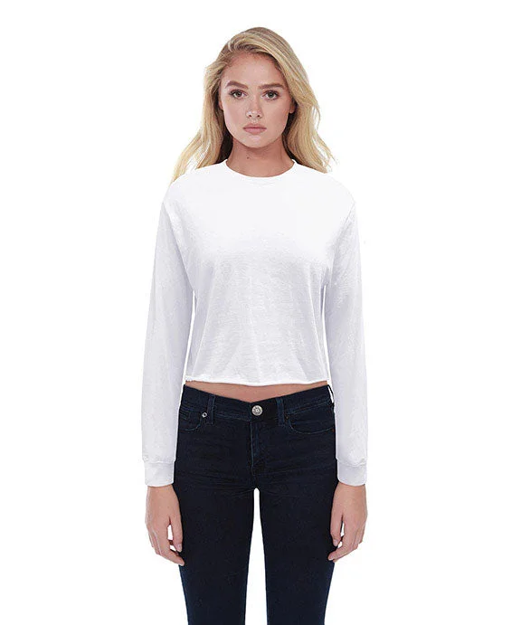 ST1170 - StarTee Ladies Boyfriend Long Sleeve Crop T-Shirt | White