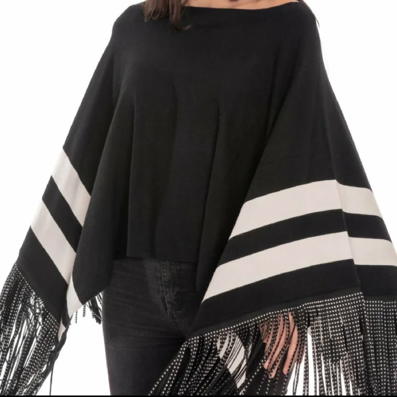 Studded Fringe Cape In Black