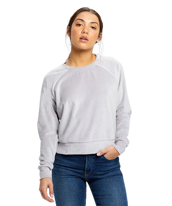 US538 - US Blanks Ladies Velour Long Sleeve Crop T-Shirt | Silver