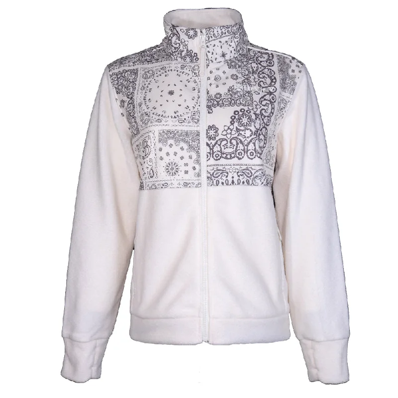 "Ladies Tech Fleece Jacket" White/Grey Bandana Pattern