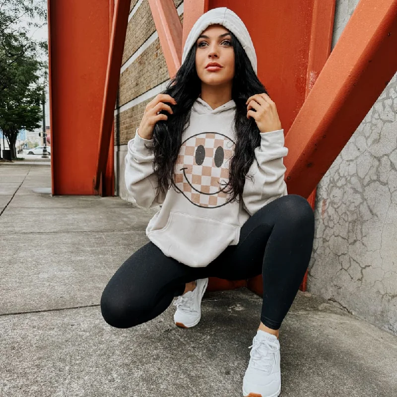 Neutral Checkerboard Smiley Hoodie