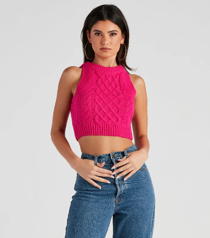 Trendsetting Cutie Cable Knit Cropped Tank