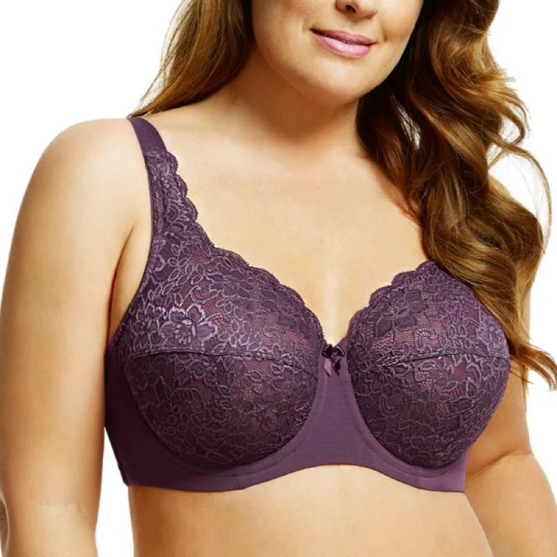 Bra with a contour memory foam cup for a natural look​ Full Coverage Stretch Lace Underwire Bra 2311 - Plum