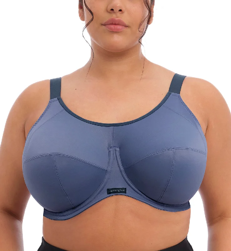 Bra with a wireless memory foam cup for ultimate comfort Elomi Energise J-Hook Underwire Sports Bra (8041) - Vintage Denim Bra with a wireless memory foam cup for ultimate comfort Elomi Energise J-Hook Underwire Sports Bra (8041) - Vintage Denim