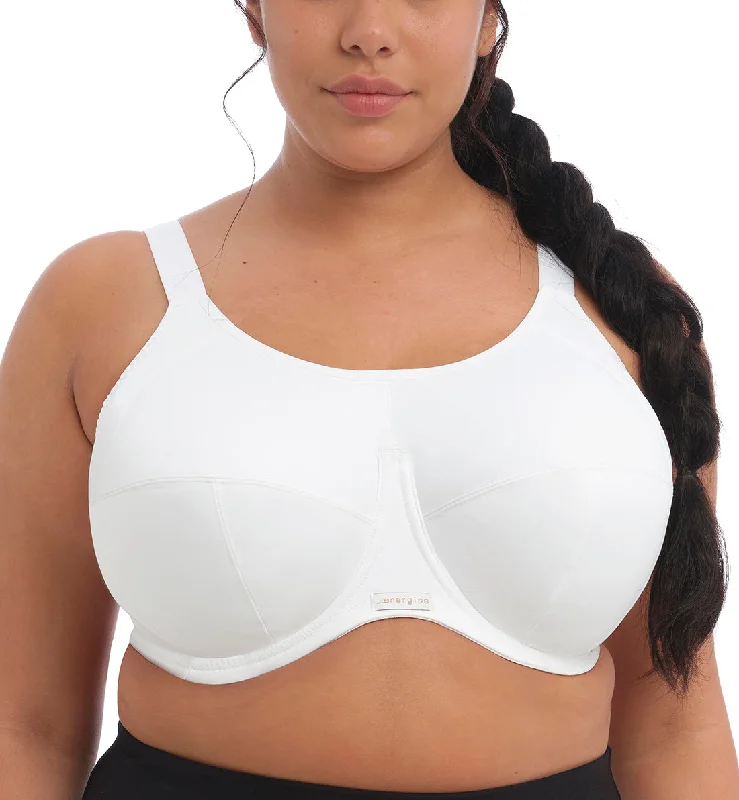 Bra with a plunge neckline for low - cut tops​ Elomi Energise J-Hook Underwire Sports Bra (8041) - White