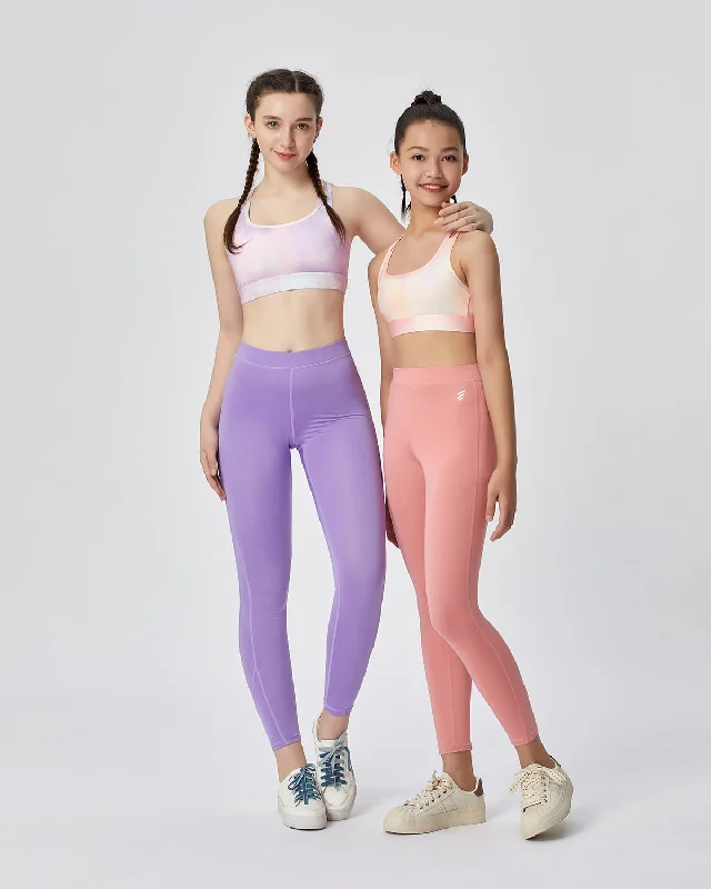 Bra with a mesh panel for added breathability​ Energized Junior Digital Daydream Leggings