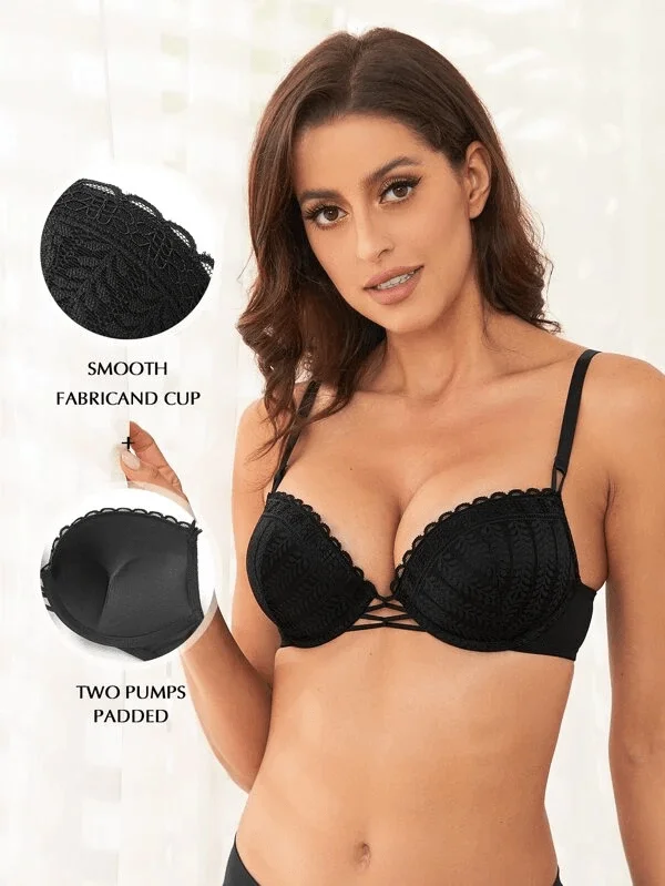 Bra with a quarter - cup design for a very revealing style Push Up Floral Lace Underwire Bra Black Bra with a quarter - cup design for a very revealing style Push Up Floral Lace Underwire Bra Black