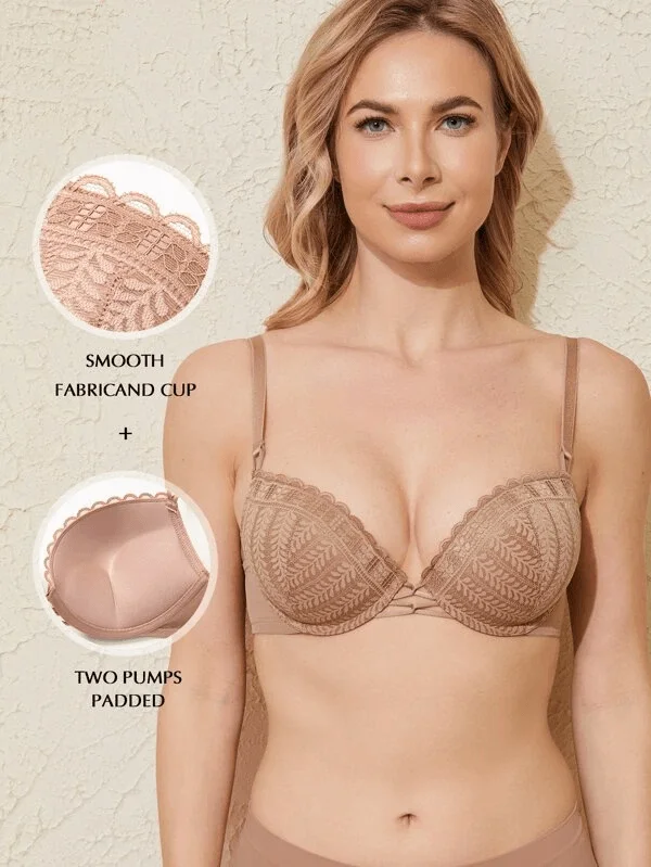 Bra with a smooth fabric for a sleek and comfortable feel Push Up Floral Lace Underwire Bra Milk Coffee Bra with a smooth fabric for a sleek and comfortable feel Push Up Floral Lace Underwire Bra Milk Coffee