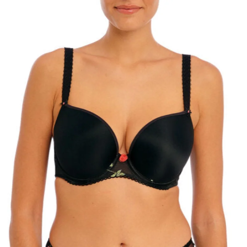 Bra with a satin - lined cup for a smooth and comfortable fit​ Rose Blossom UW Moulded Plunge T-shirt Bra AA402431 - Black