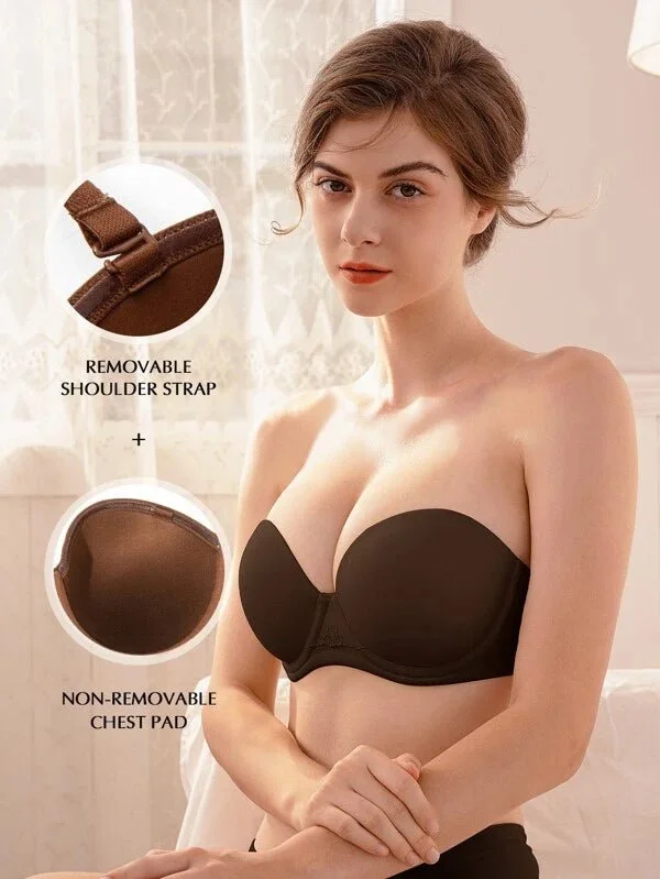 Bra with a plus - size convertible strap for versatility​ Strapless Multi-way Contour Underwire Bra Coffee Brown