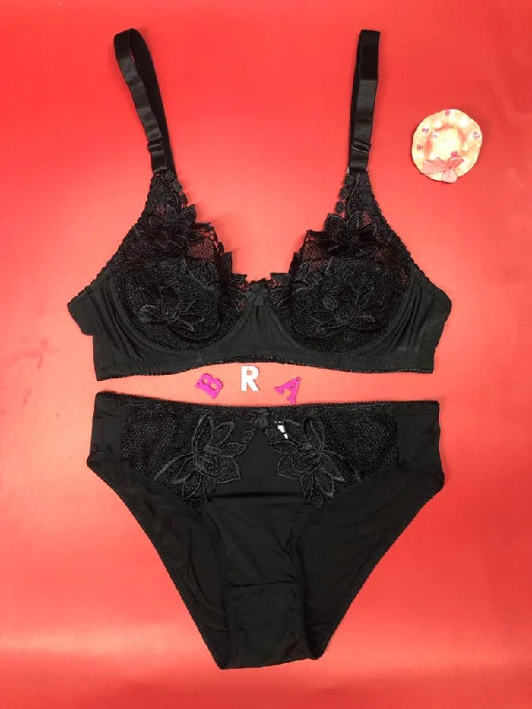 Women's floral - patterned brasLaleli Net Bra Panty Set 2020 Black BRIDAL BRA PANTY SETS - NON PADDED NON WIRED BRA PANTY SET Women's floral - patterned brasLaleli Net Bra Panty Set 2020 Black BRIDAL BRA PANTY SETS - NON PADDED NON WIRED BRA PANTY SET