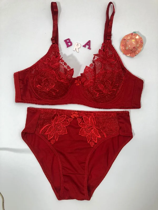 Women's demi - cup bras for a sexy lookLaleli Net Bra Panty Set 2020 RED BRIDAL BRA PANTY SETS - NON PADDED NON WIRED BRA PANTY SET Women's demi - cup bras for a sexy lookLaleli Net Bra Panty Set 2020 RED BRIDAL BRA PANTY SETS - NON PADDED NON WIRED BRA PANTY SET