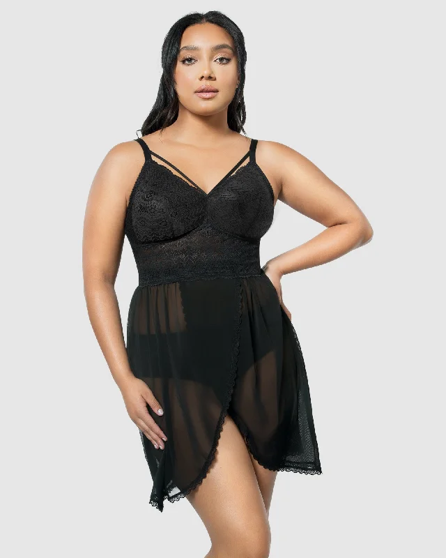 Women's convertible bras with multiple strap optionsMia Lace & Mesh Padded Full Bust Chemise-Black-P5959 Women's convertible bras with multiple strap optionsMia Lace & Mesh Padded Full Bust Chemise-Black-P5959
