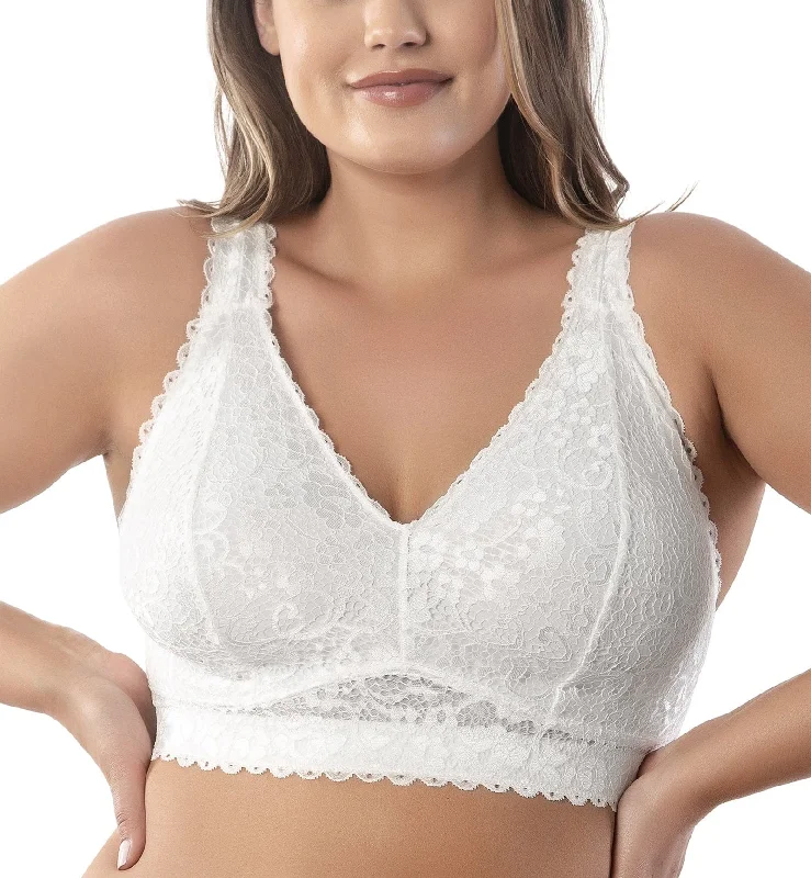 Bra with a mesh panel for added breathability​ Parfait Adriana Banded Stretch Lace Wireless Bralette (P5482) - Pearl White