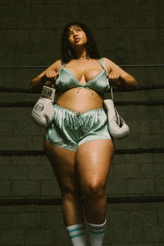 Bra with a plus - size convertible strap for versatility​ Annabelle Jaquard Mint Triangle Bra & Shorts
