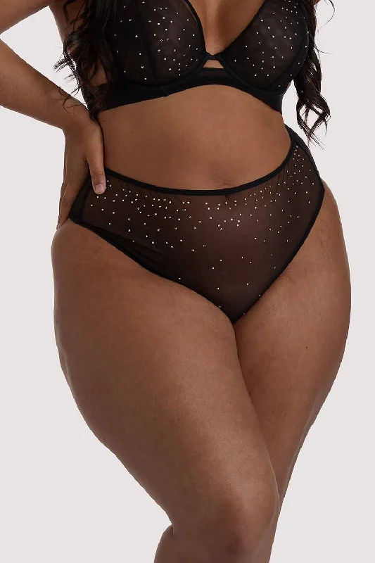 Bra with a racerback design for better mobility​ Lydia black Diamante Highwaist Thong