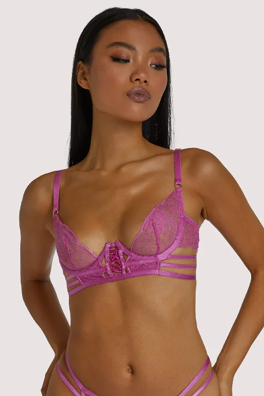 Sleep bras for a gentle and supportive fit during rest​ Azma Pink Lace Caged Bra