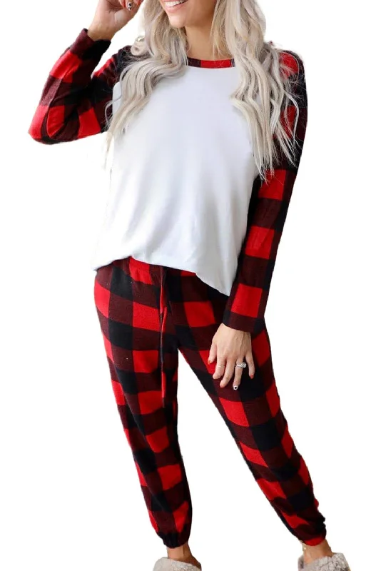 Women's bras with anti - odor technologyRed Plaid Raglan Sleeves Top and Drawstring Pants Lounge Set | Womens Check Pajamas| Warm Loungewear Women's bras with anti - odor technologyRed Plaid Raglan Sleeves Top and Drawstring Pants Lounge Set | Womens Check Pajamas| Warm Loungewear