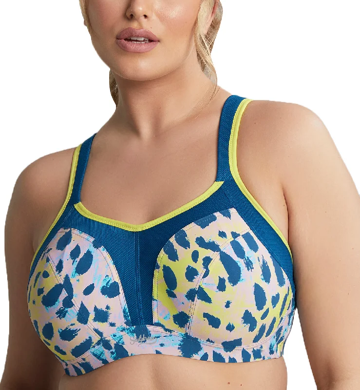 Bra with padded straps to reduce shoulder strain​ Sculptresse by Panache Non-padded Underwire Sports Bra (9441) - Lime Animal