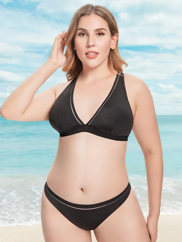 Push - up bras to add cleavage and lift Women Sexy Two Piece Swimwear Plunge V Swimsuit Bikini Set Black Push - up bras to add cleavage and lift Women Sexy Two Piece Swimwear Plunge V Swimsuit Bikini Set Black