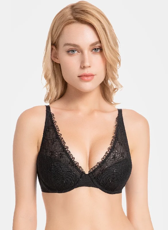 Strapless bras for wearing with strapless tops and dresses Padded Push up Bralette Plunge Embroidered Underwire Black Strapless bras for wearing with strapless tops and dresses Padded Push up Bralette Plunge Embroidered Underwire Black