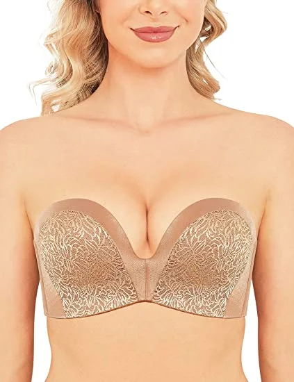 Bra with a reversible design for double the style options Strapless Bra Push Up Plunge Wireless Padded Multiway Contour Milk Coffee Bra with a reversible design for double the style options Strapless Bra Push Up Plunge Wireless Padded Multiway Contour Milk Coffee