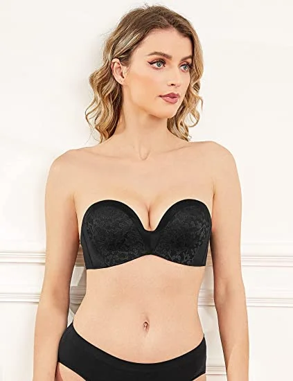 Bra with a high - cut cup for more coverage and support Strapless Bra Push Up Plunge Wireless Padded Multiway Contour Black Bra with a high - cut cup for more coverage and support Strapless Bra Push Up Plunge Wireless Padded Multiway Contour Black