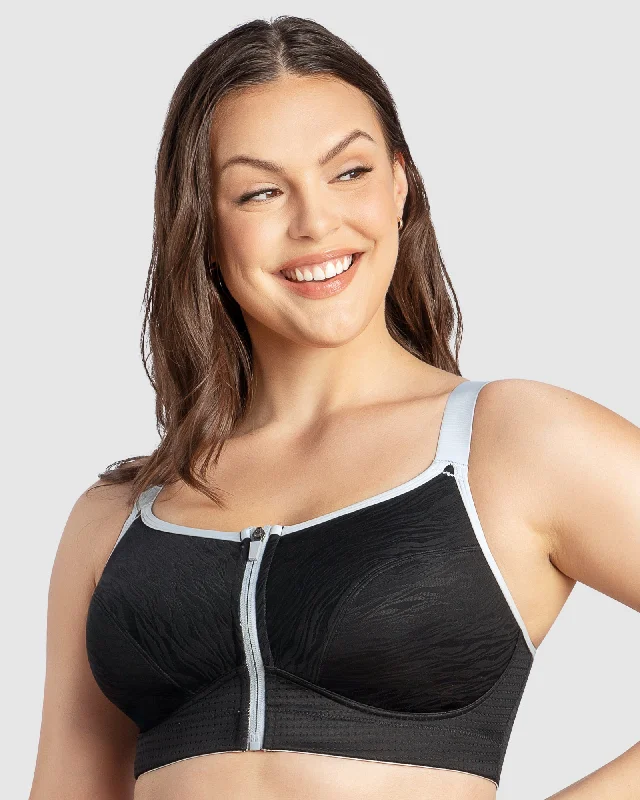 Women's pastel - colored bras for a soft lookWave Wirefree Zip Front Sports Bra-Black-P6052 Women's pastel - colored bras for a soft lookWave Wirefree Zip Front Sports Bra-Black-P6052